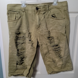 M-X Original American Denim Tattered Khaki Colored Jean Shorts Mens 40 Excellent